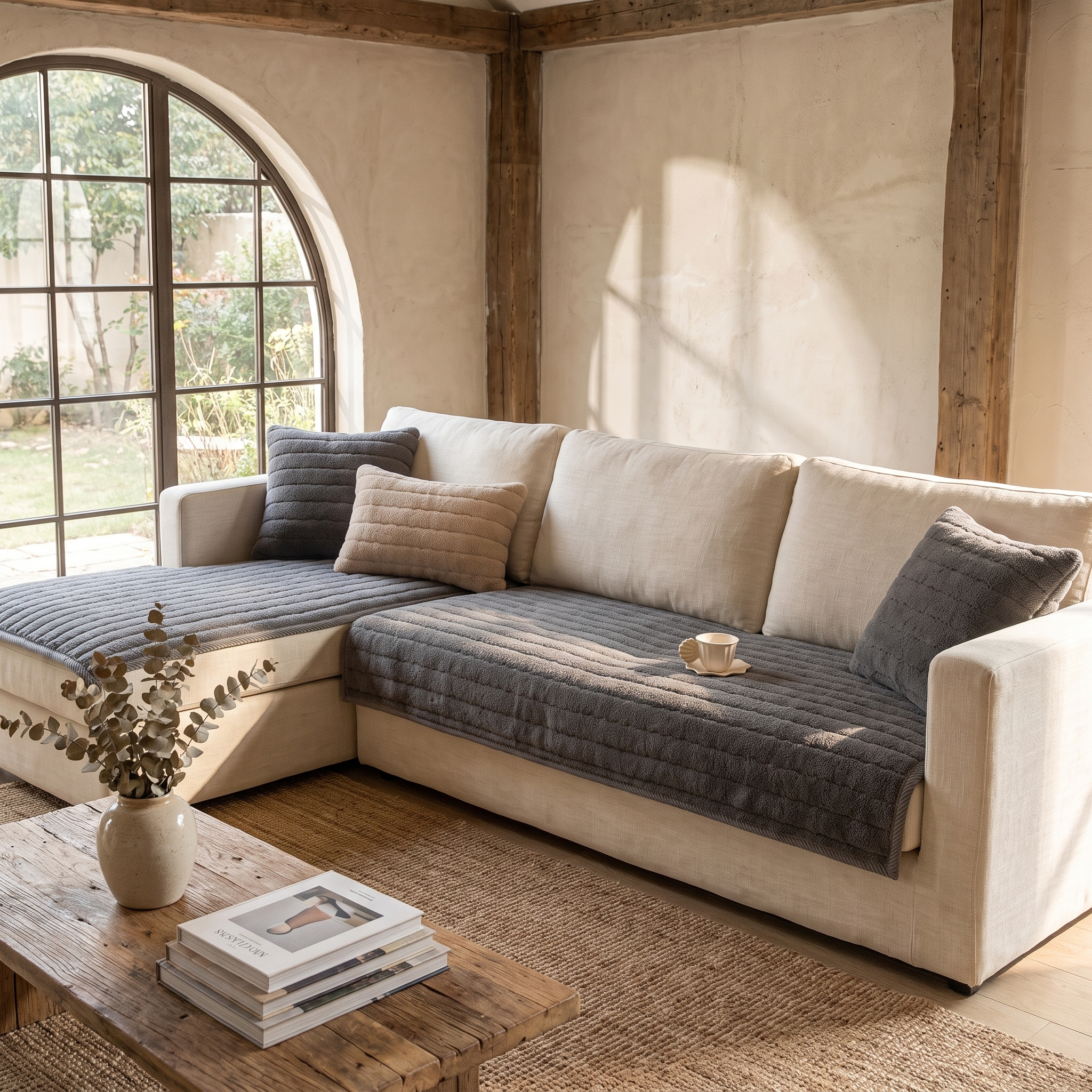 Plush Sofa Cover, Non-Slip Microfiber Couch Protector