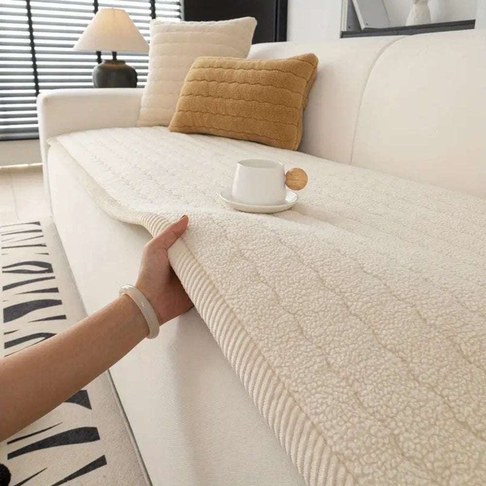 Plush Sofa Cover, Non-Slip Microfiber Couch Protector