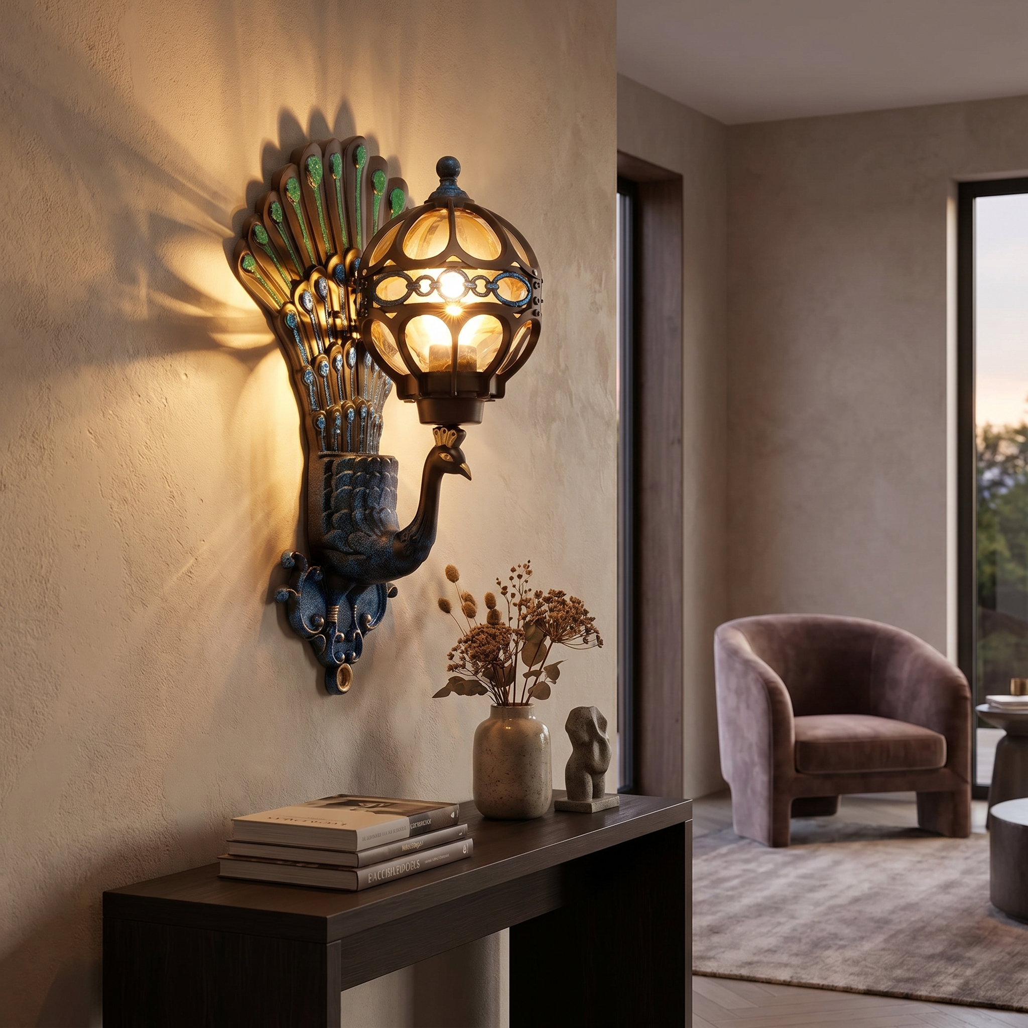 Peacock Wall Sconce, Die-Cast Aluminum, IP55, Warm White, E27