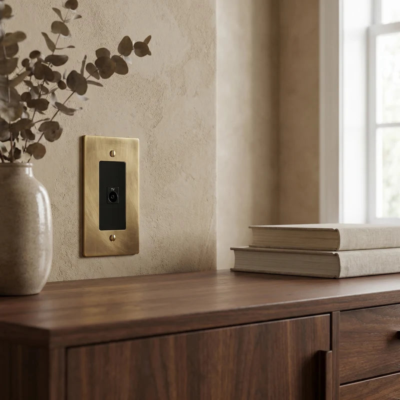 Brass Wall Plate, TV, Phone and Internet, Retro Panel