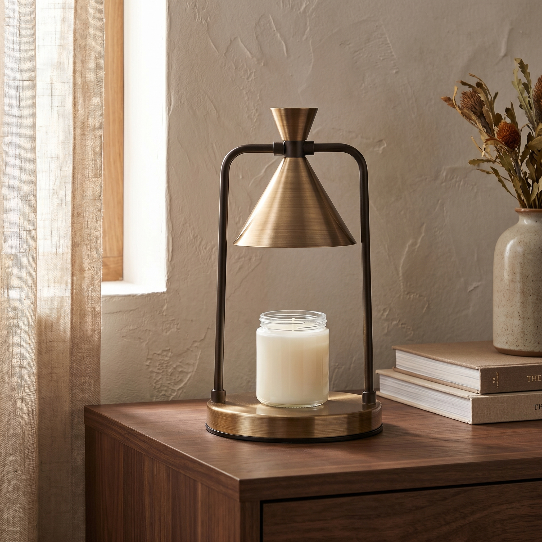 Retro Copper Candle Warmer Lamp, Dimmable LED, Flameless, AC, Wax and Oil