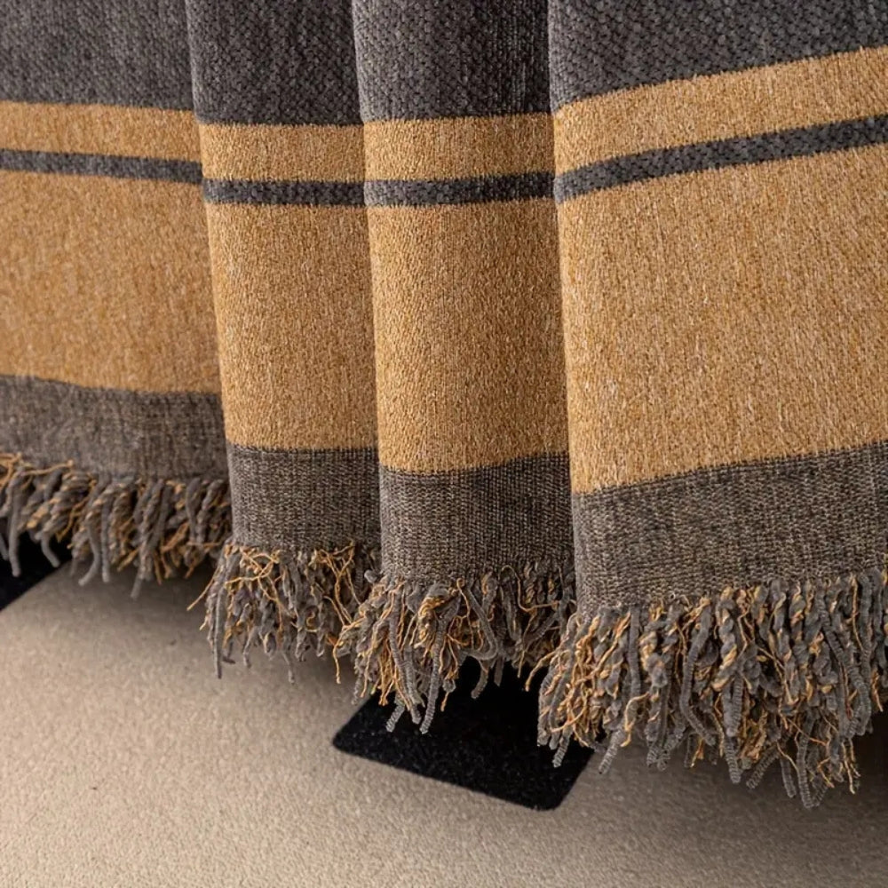 Reversible Chenille Sofa Cover, Tiger Motif, Fringed