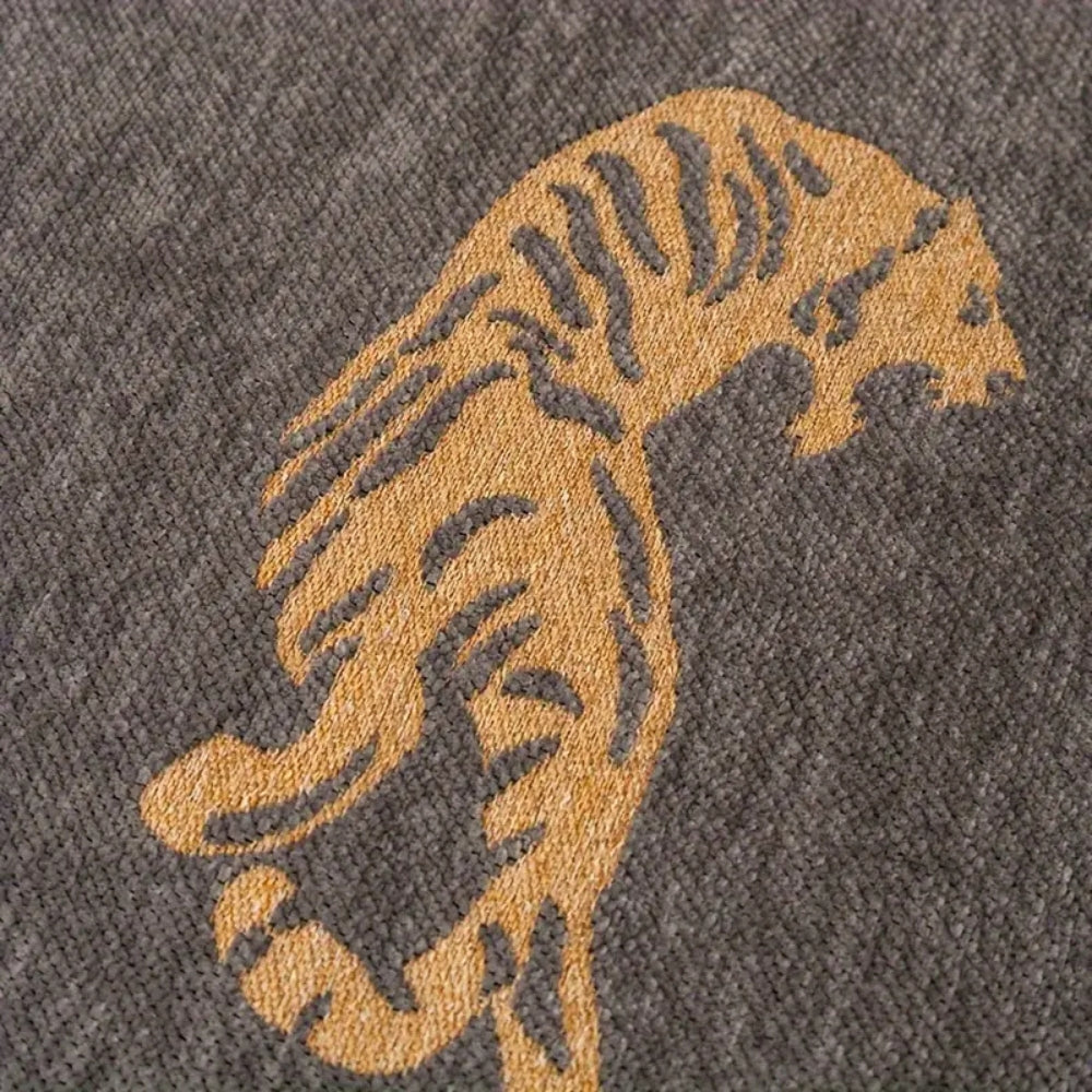 Reversible Chenille Sofa Cover, Tiger Motif, Fringed