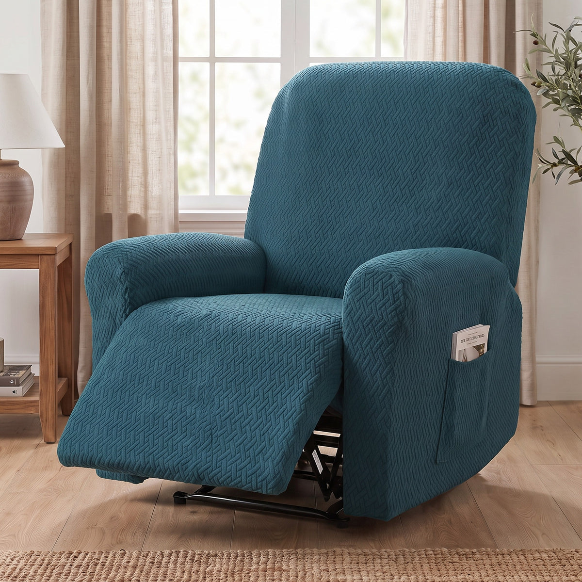 Recliner Chair Cover in Teal on a recliner