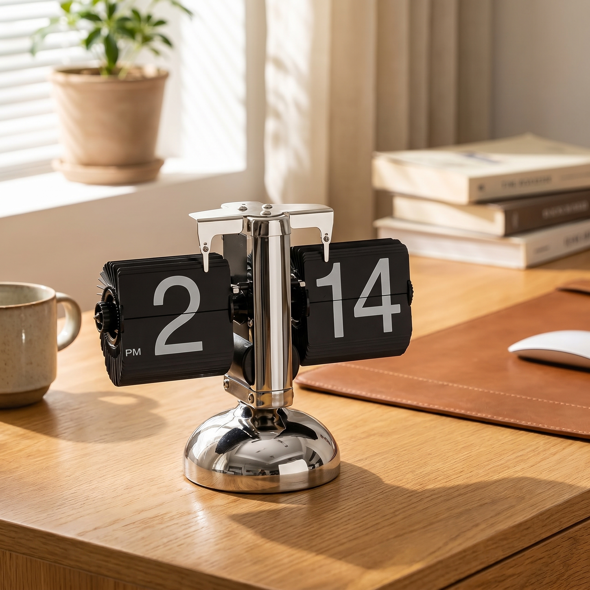 Retro Flip Clock, Stainless Steel, ABS and PVC, 12-Hour, Black or White