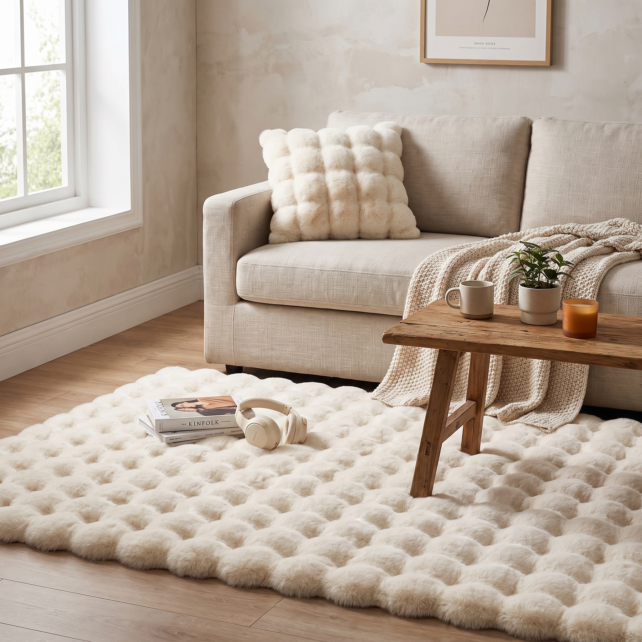 Scandinavian Faux Fur Rug, Anti-Slip Backing, 83 x 35 in