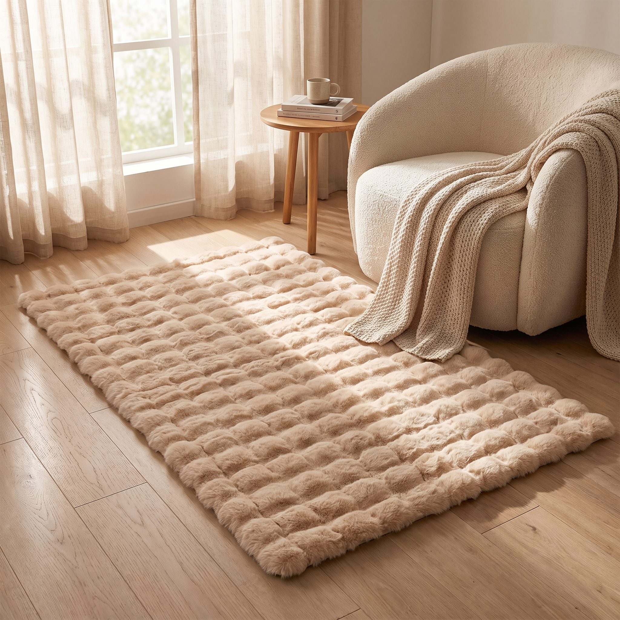 Scandinavian Faux Fur Rug, Anti-Slip Backing, 83 x 35 in