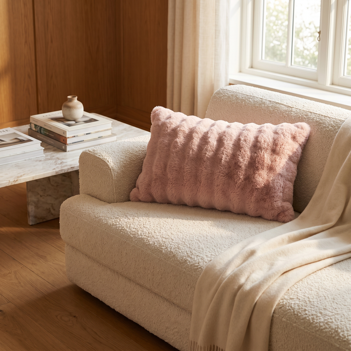 Rabbit Faux Fur Pillow, Double-Lined, Soft