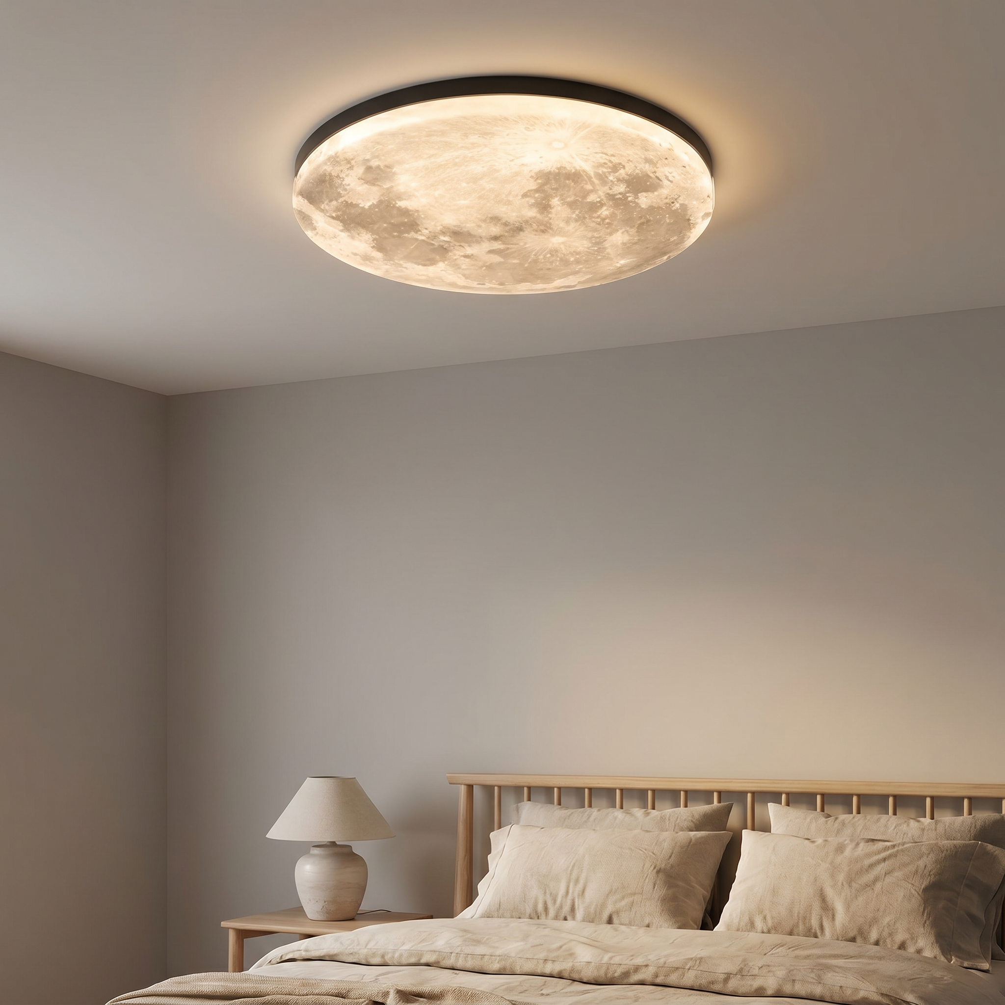 Round LED Flush Mount Ceiling Light, Wood and PVC, 3 Sizes, 110-240V