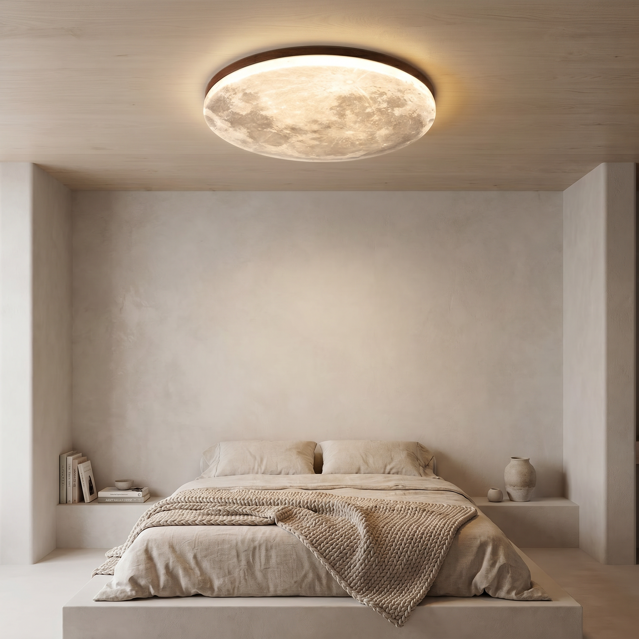 Round LED Flush Mount Ceiling Light, Wood and PVC, 3 Sizes, 110-240V