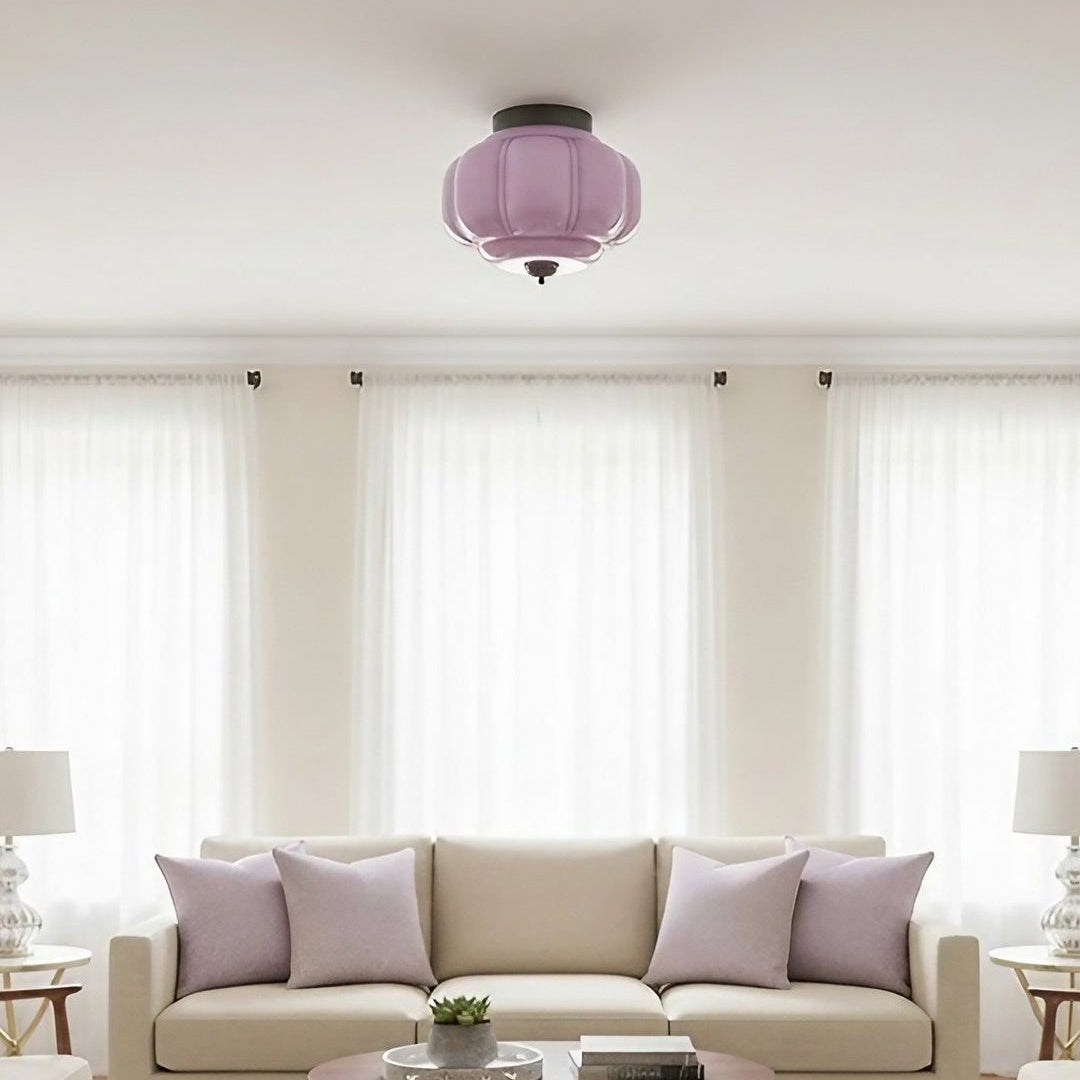 Retro Milk Glass Semi-Flush Ceiling Light, 15 in