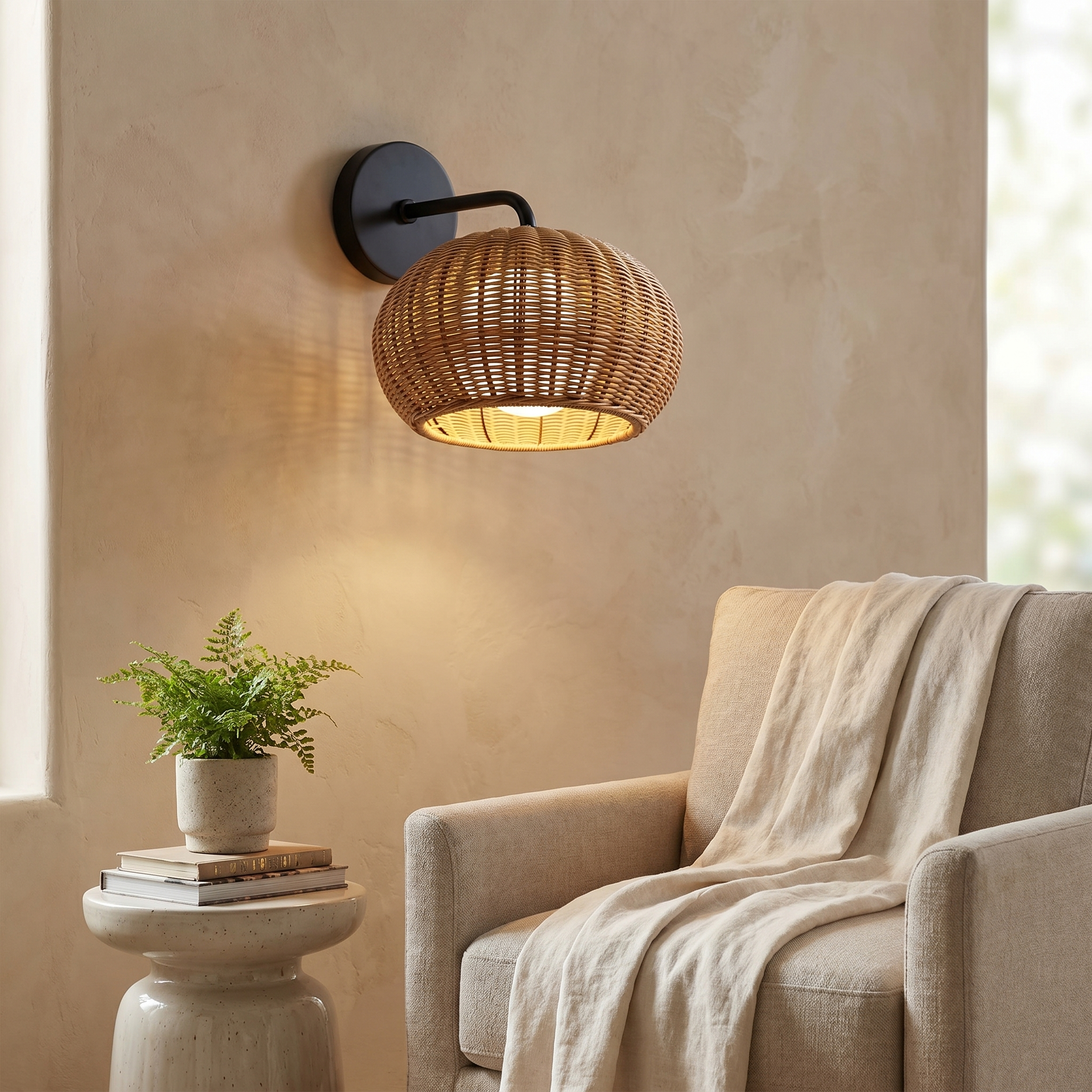 Rattan Outdoor Pendant and Wall Light, PE, IP55, Warm White, E27