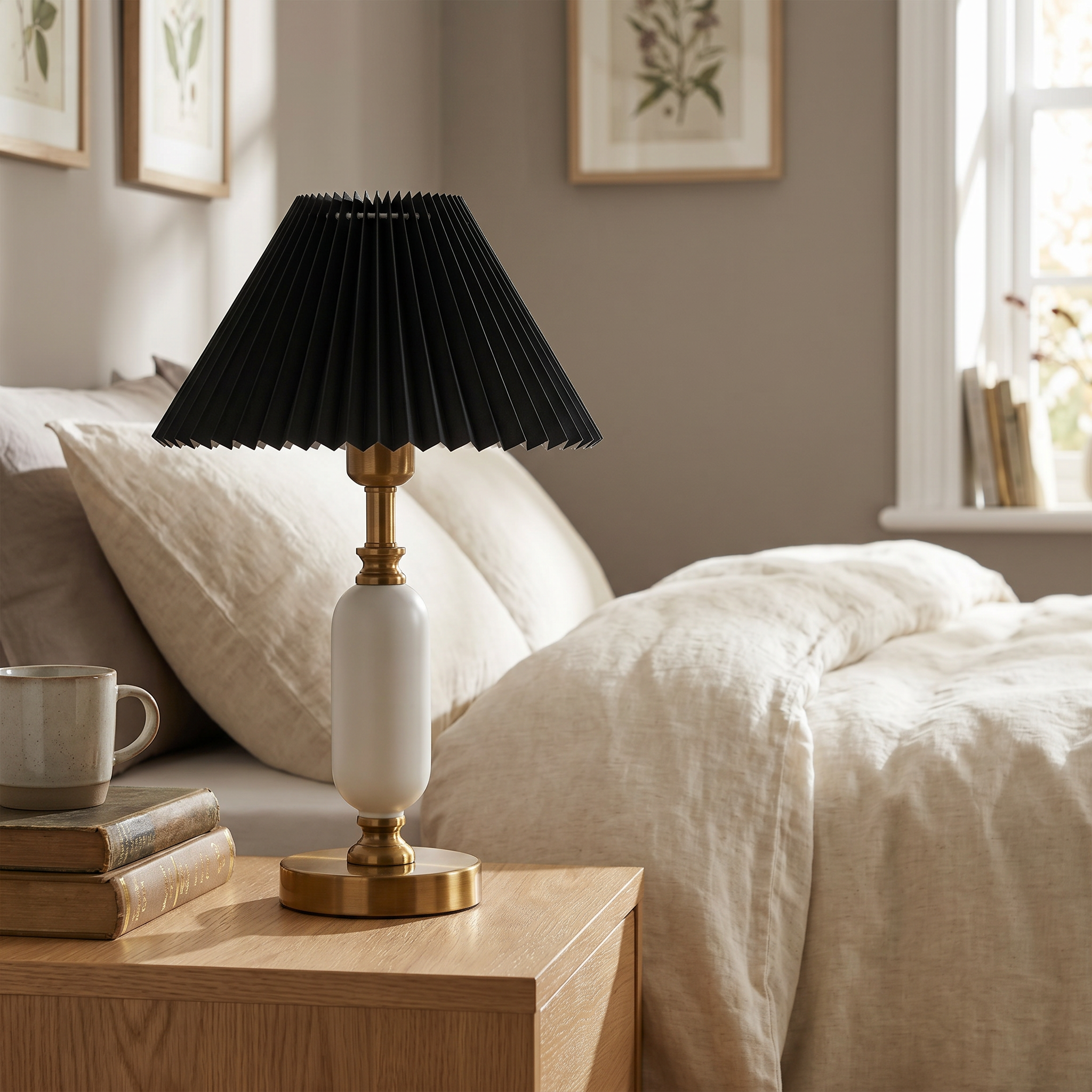 Retro Pleated Shade Column Table Lamp, E12, Six Color Combos, Plug-In