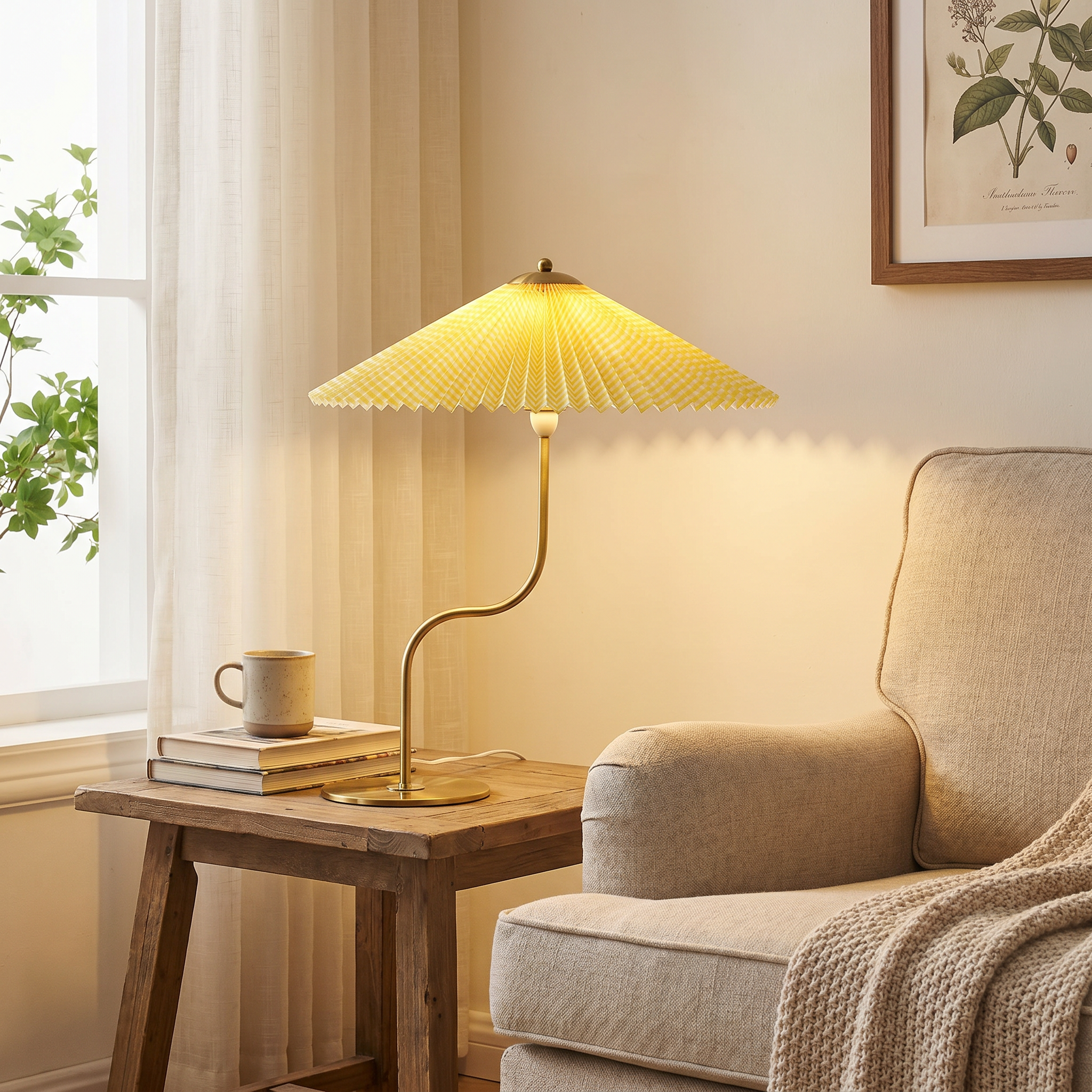 Retro Pleated Umbrella Table Lamp, Fabric Shade, Five Colors