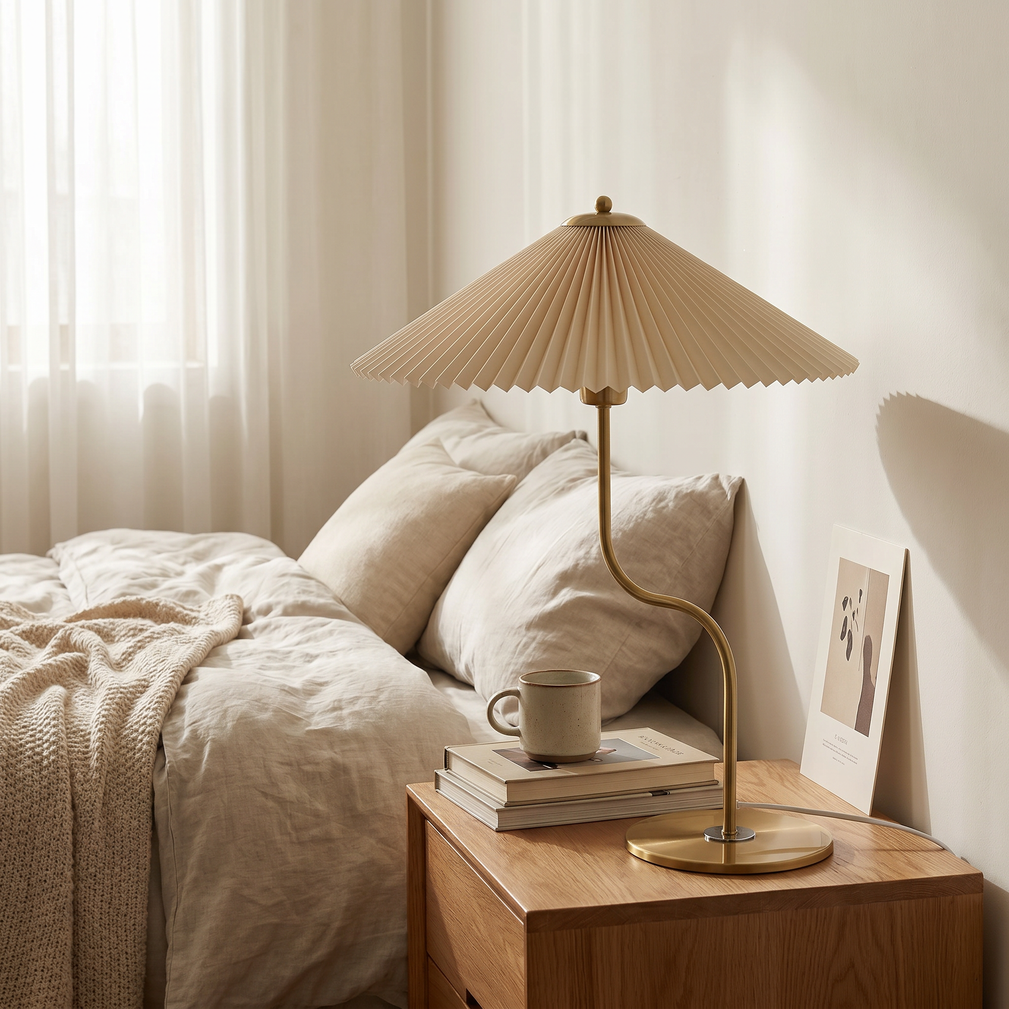 Retro Pleated Umbrella Table Lamp, Fabric Shade, Five Colors