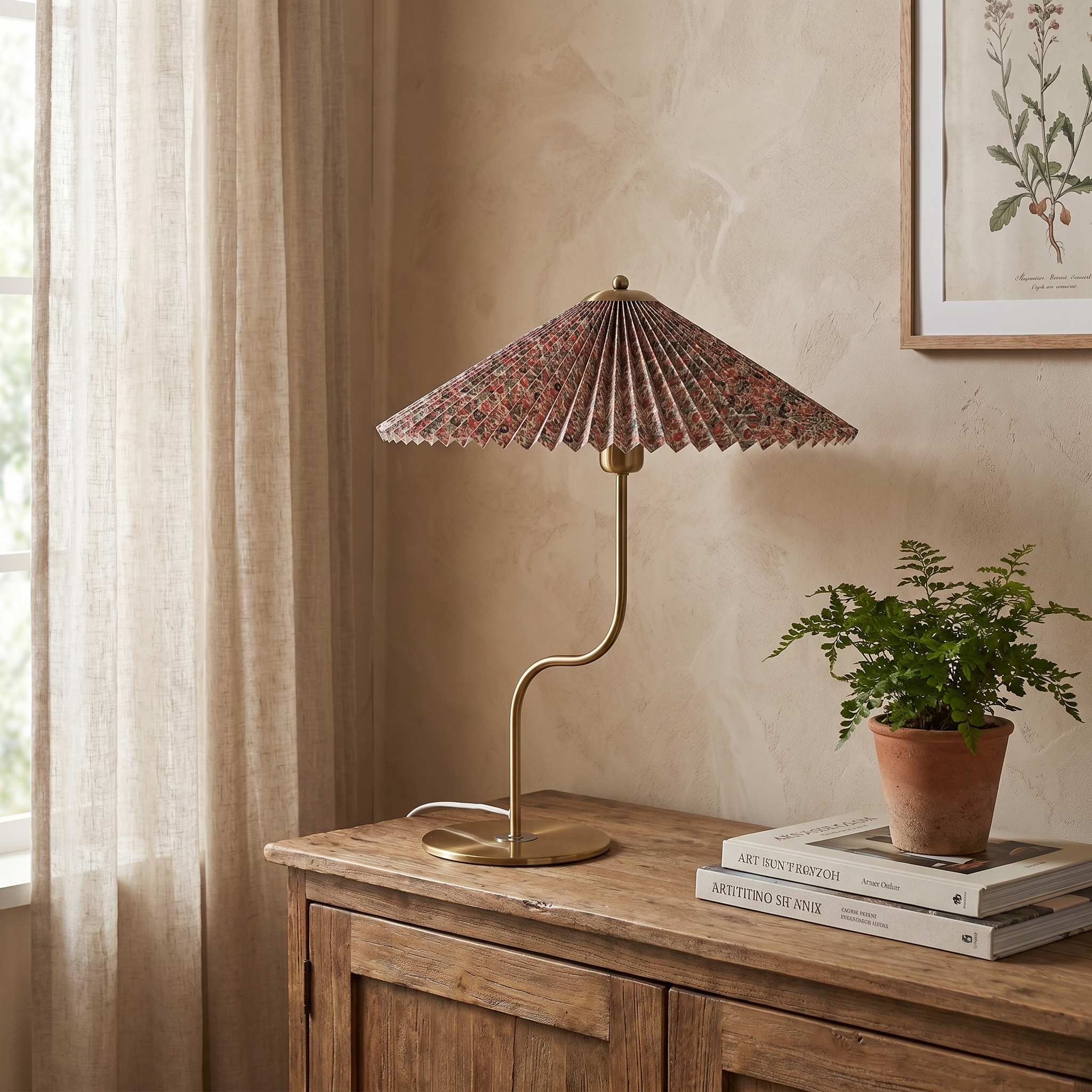 Retro Pleated Umbrella Table Lamp, Fabric Shade, Five Colors