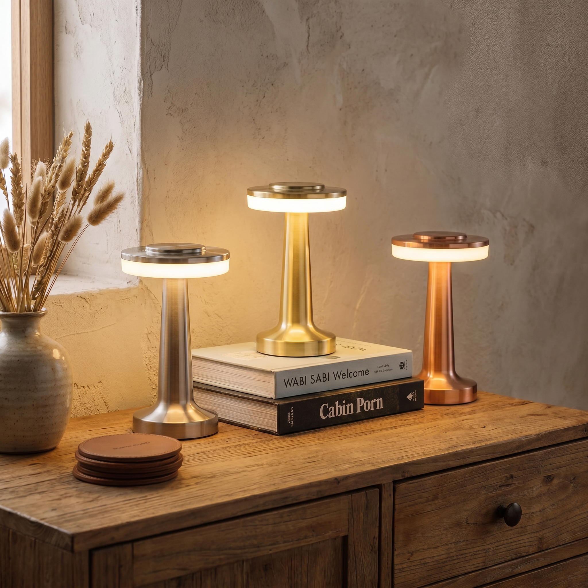 Retro Table Lamp, Dimmable LED, Iron and PC, USB-C Rechargeable