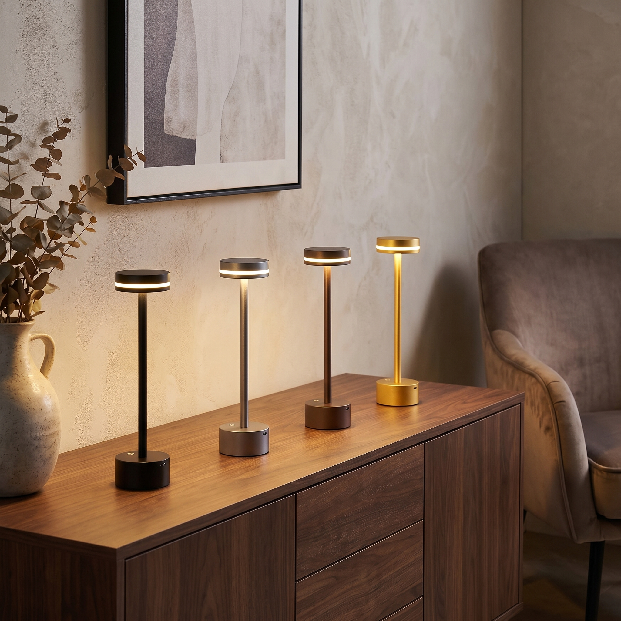 Rechargeable Table Lamp, Touch Control, Aluminum, Three Lighting Tones