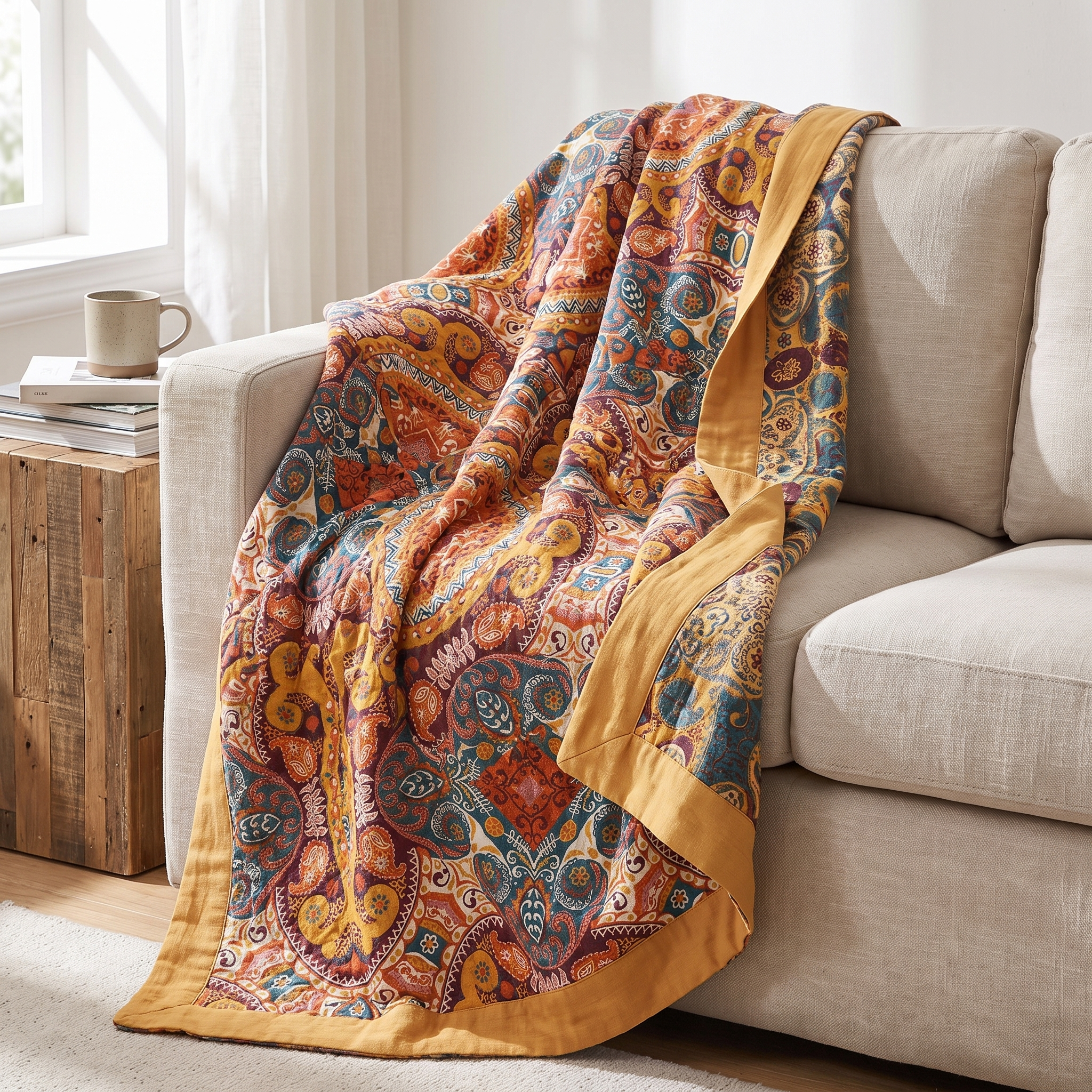 Sunrise Boho Reversible Cooling Blanket, Cotton