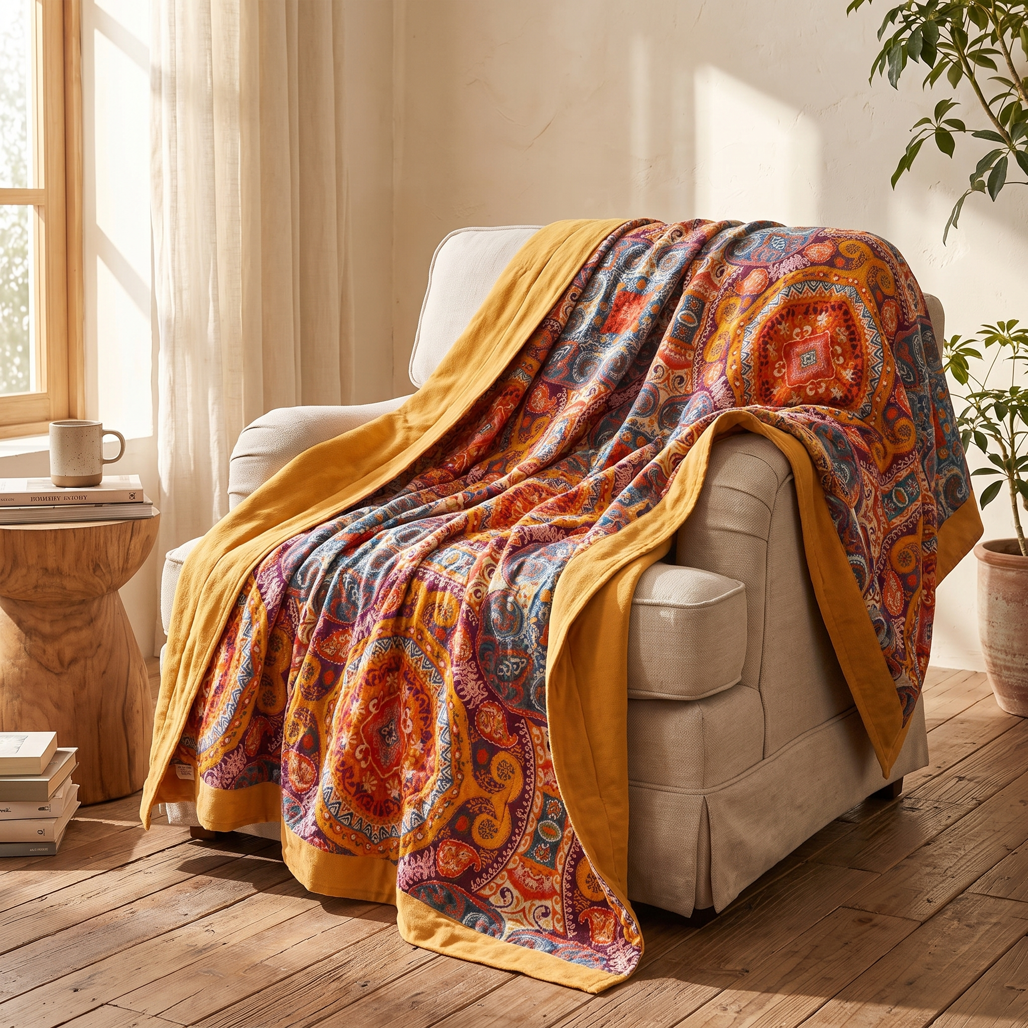Sunrise Boho Reversible Cooling Blanket, Cotton