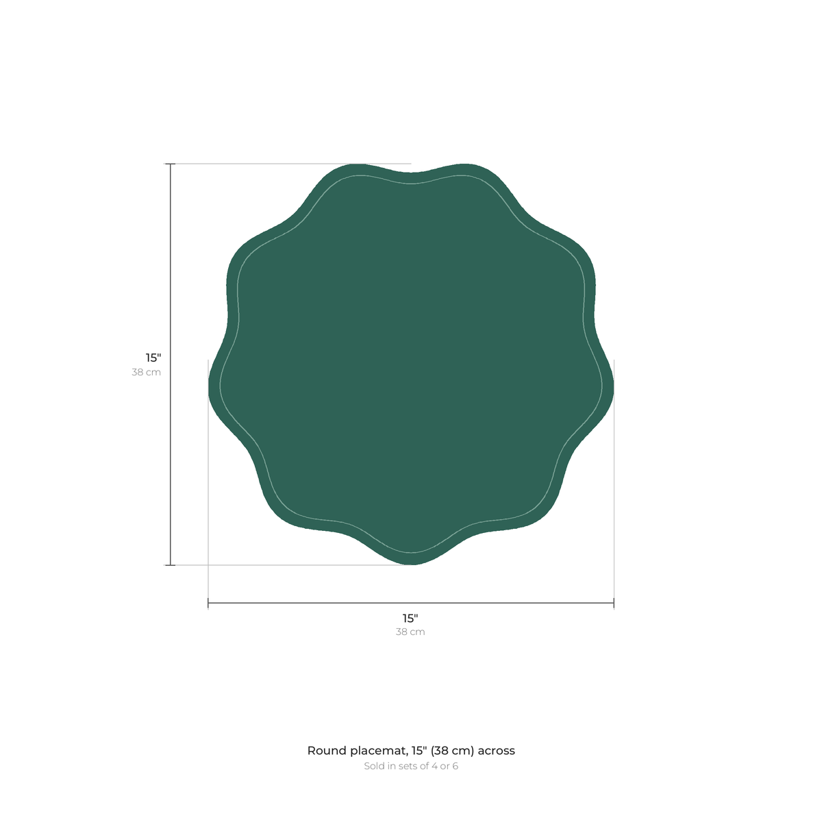 Scalloped placemat dimensions: 15 inches across