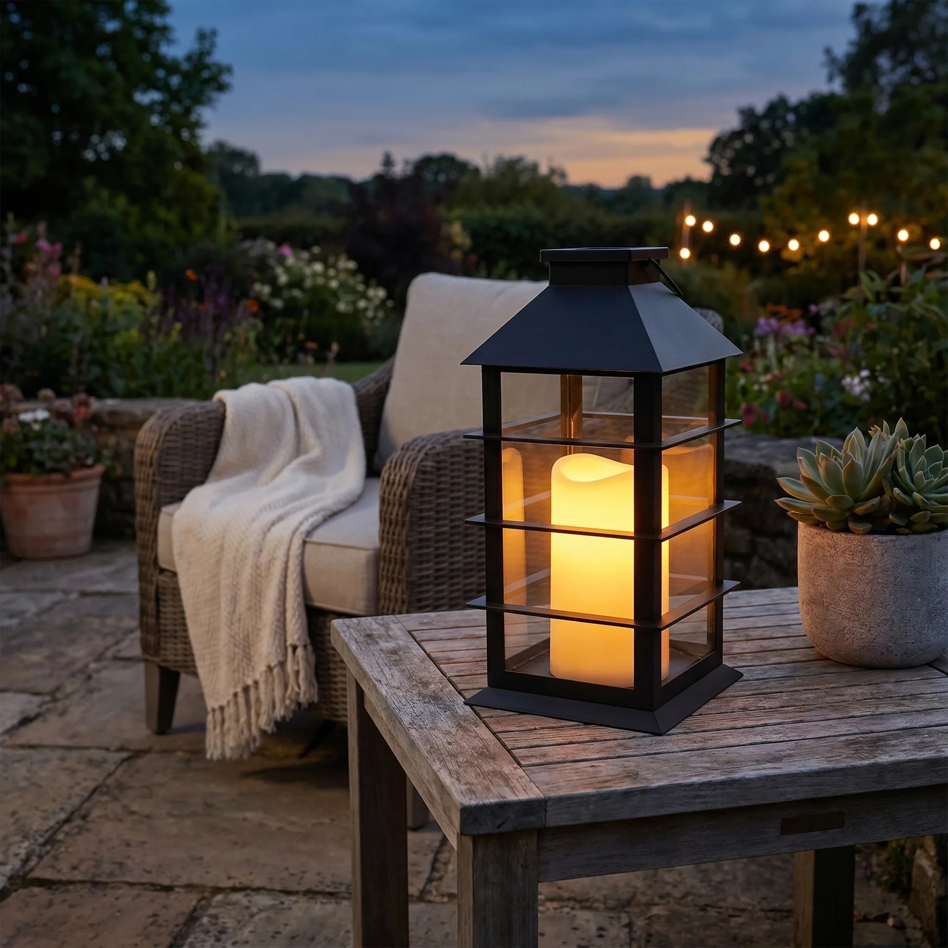 Solar Candlestick Lantern, Acrylic and Glass, IP54, Warm White, Portable Handle