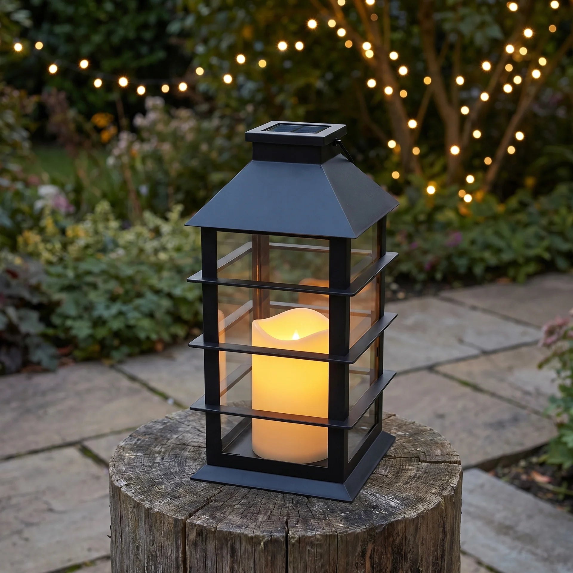 Solar Candlestick Lantern, Acrylic and Glass, IP54, Warm White, Portable Handle