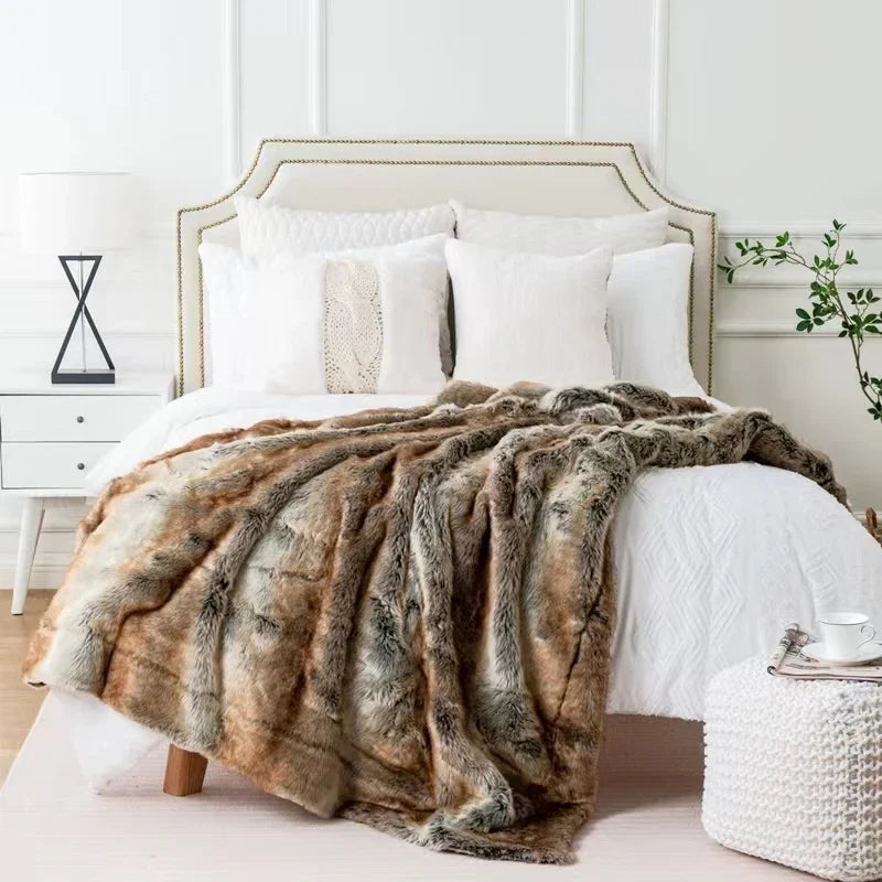 Scandinavian Faux Fur Throw Blanket, Mink, 60 x 80 inches