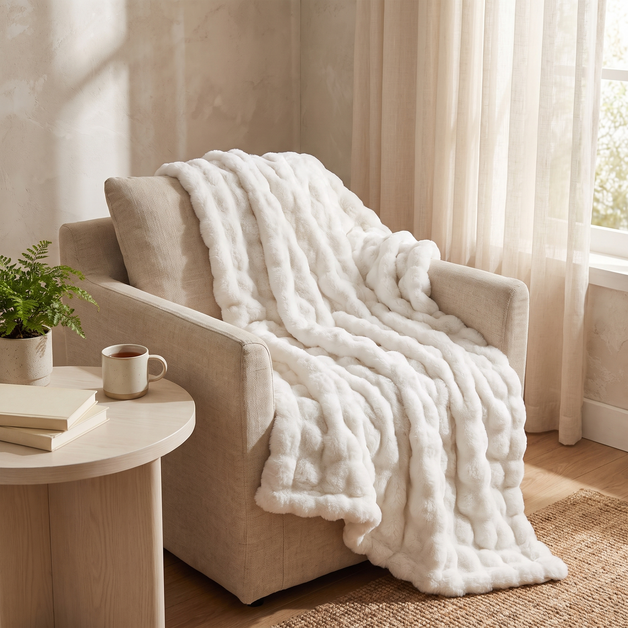 Scandinavian Faux Fur Throw Blanket, 63 x 79 in, Plush