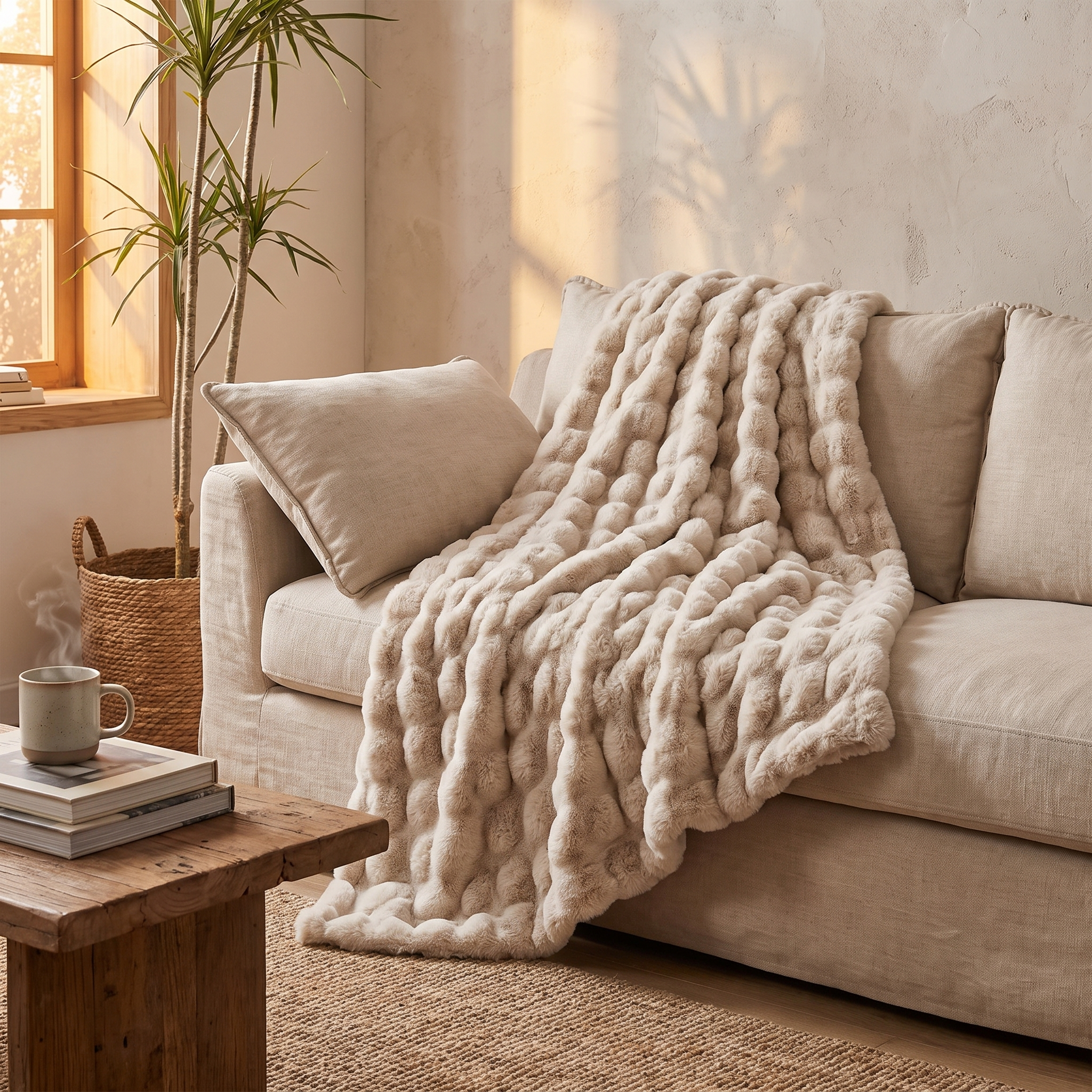Scandinavian Faux Fur Throw Blanket, 63 x 79 in, Plush