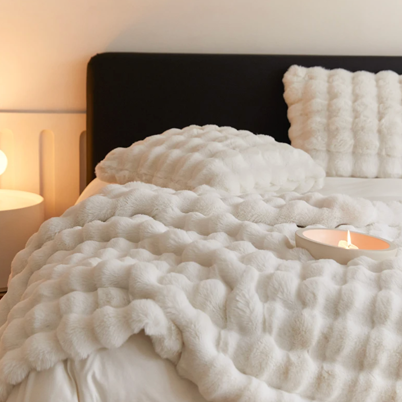 Scandinavian Faux Fur Throw Blanket, 63 x 79 in, Plush