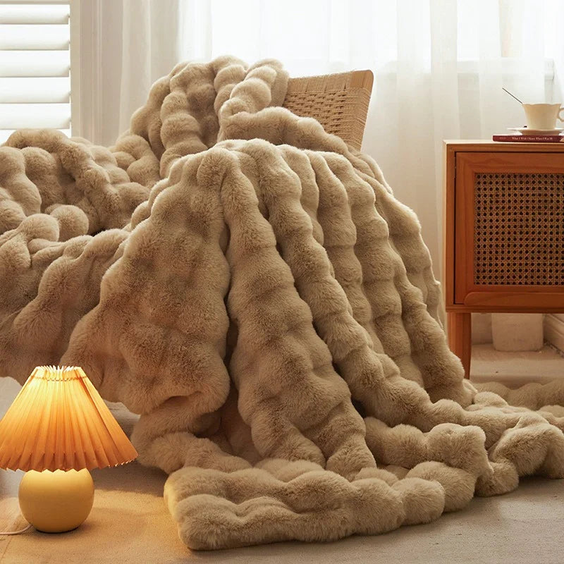 Scandinavian Faux Fur Throw Blanket, 63 x 79 in, Plush