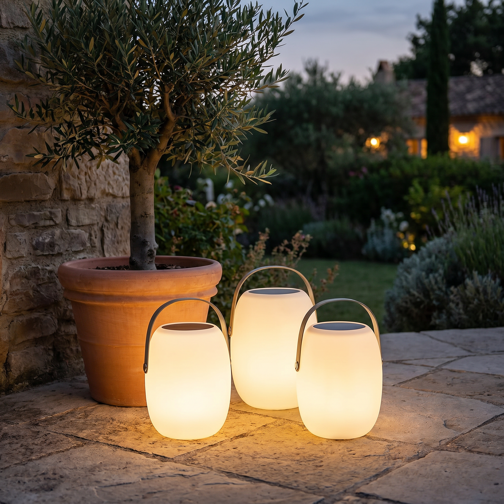 Solar Floor Lantern, PE and Wood Grain, IP65, Warm White, Two Sizes
