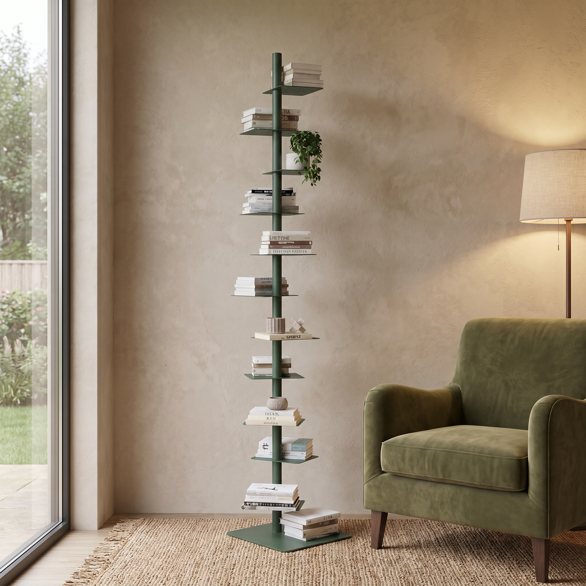 Steel Floating Ledge Plant Stand, 8 Shelves, Matte Powder-Coated