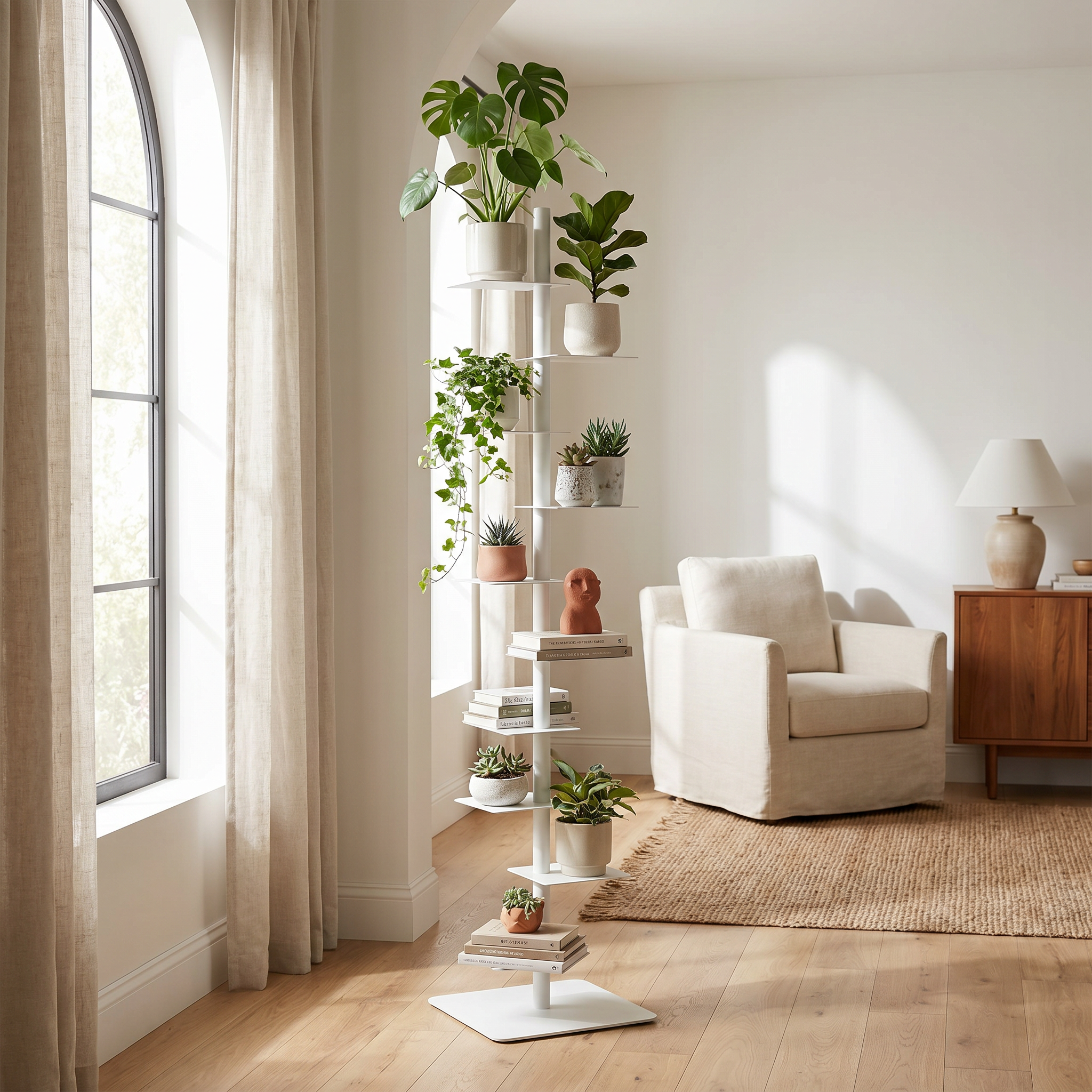 Steel Floating Ledge Plant Stand, 8 Shelves, Matte Powder-Coated
