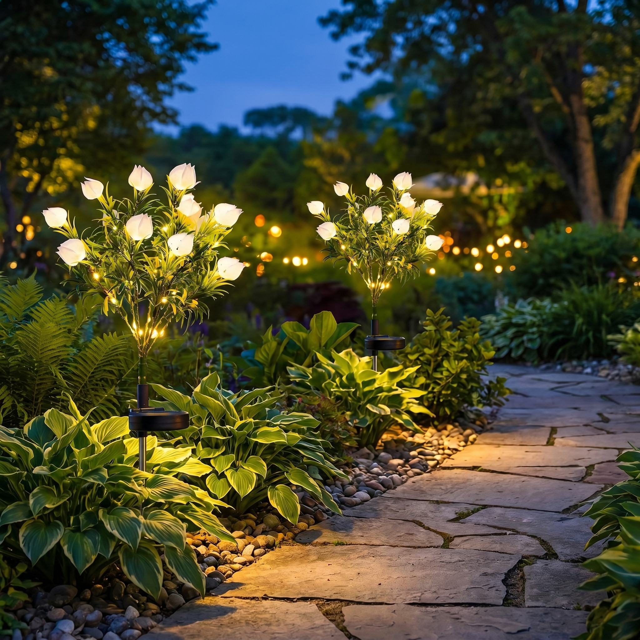 Solar Flower Stake Light, Dusk Sensor, IP44, ABS and Steel, 4 Types
