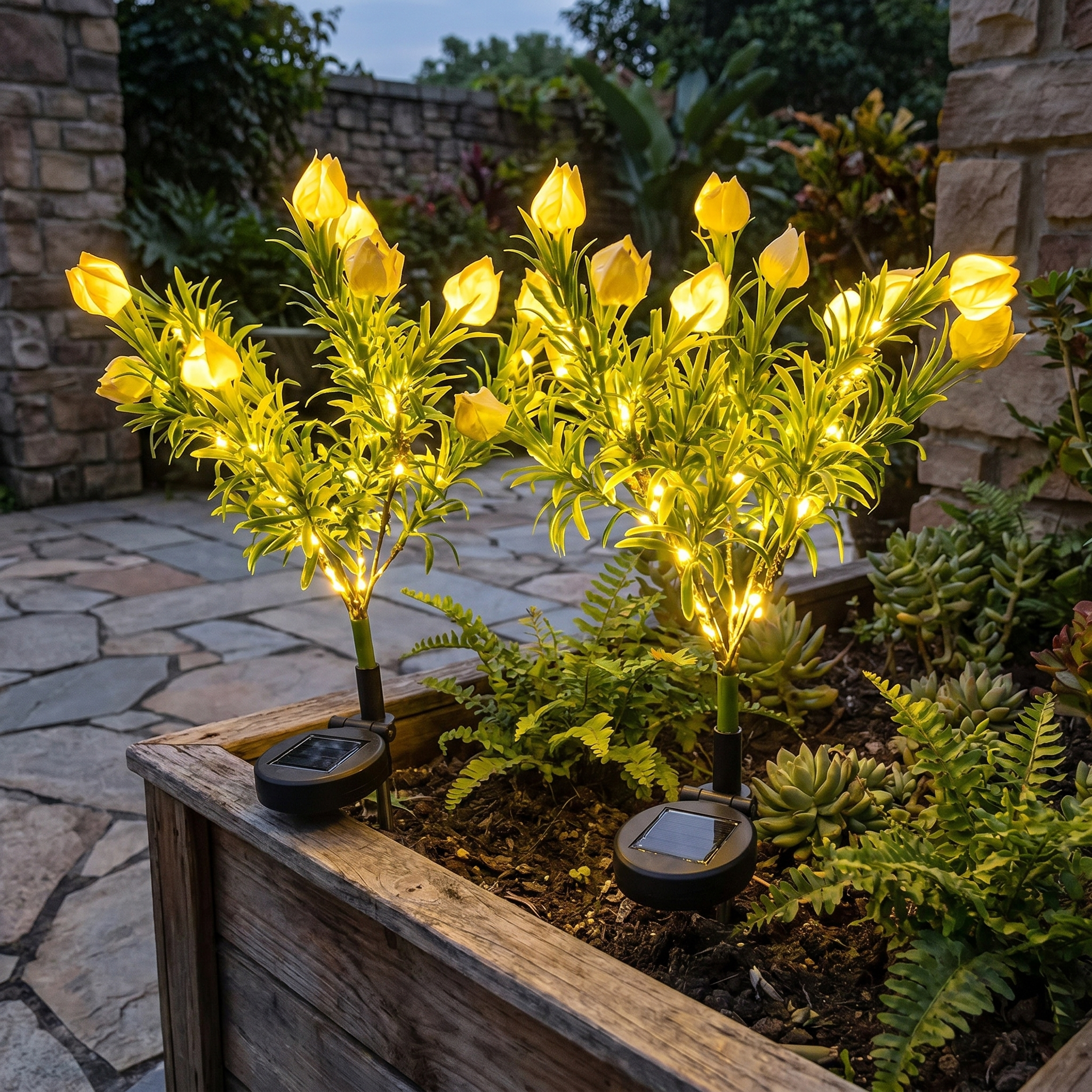 Solar Flower Stake Light, Dusk Sensor, IP44, ABS and Steel, 4 Types
