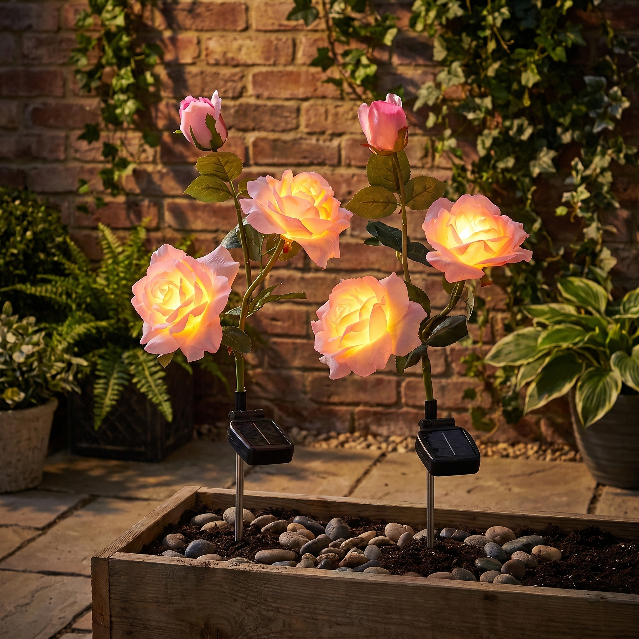 Solar Flower Stake Light, Dusk Sensor, IP44, ABS and Steel, 4 Types