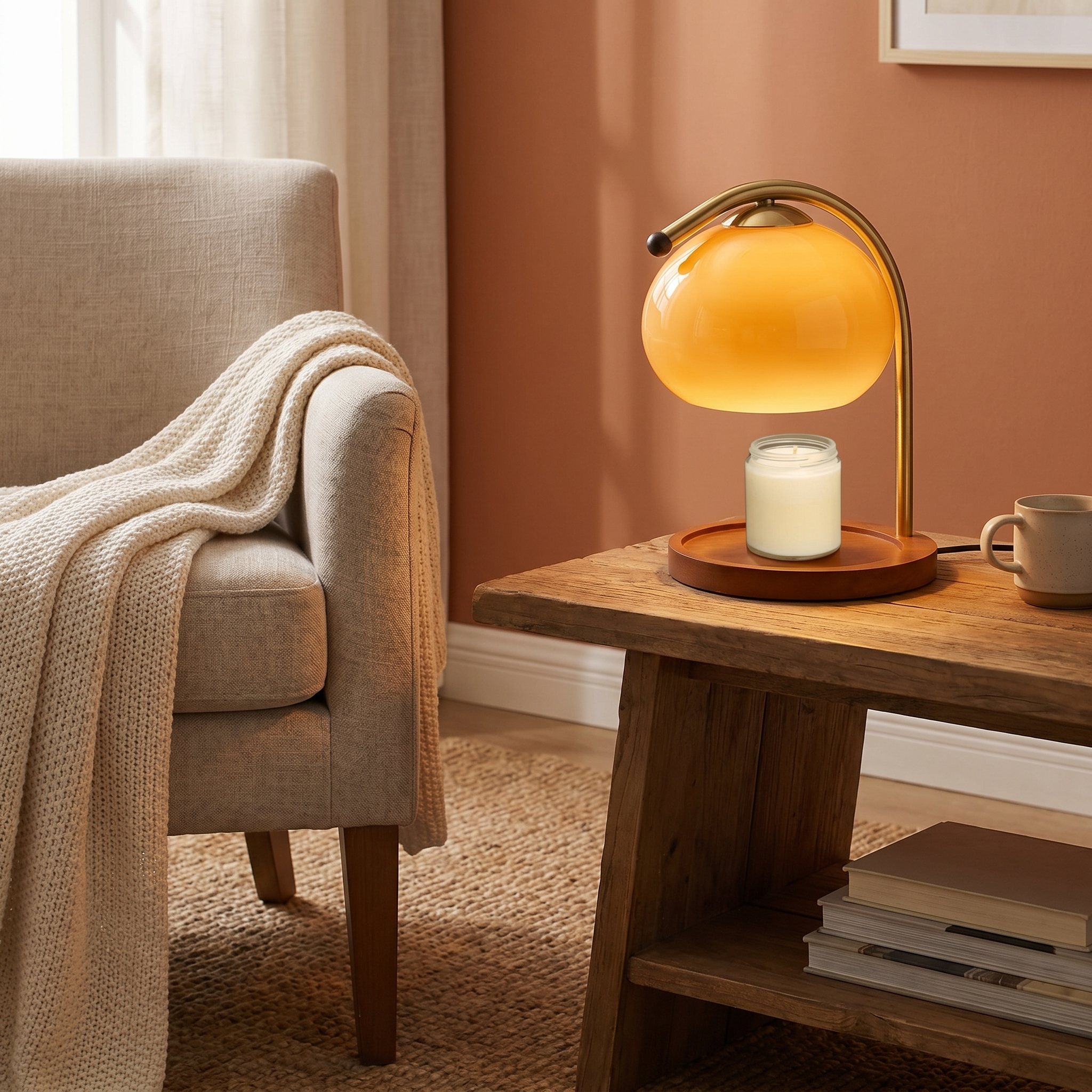 Stained Glass Candle Warmer Lamp, LED, Glass and Iron, 90-260V