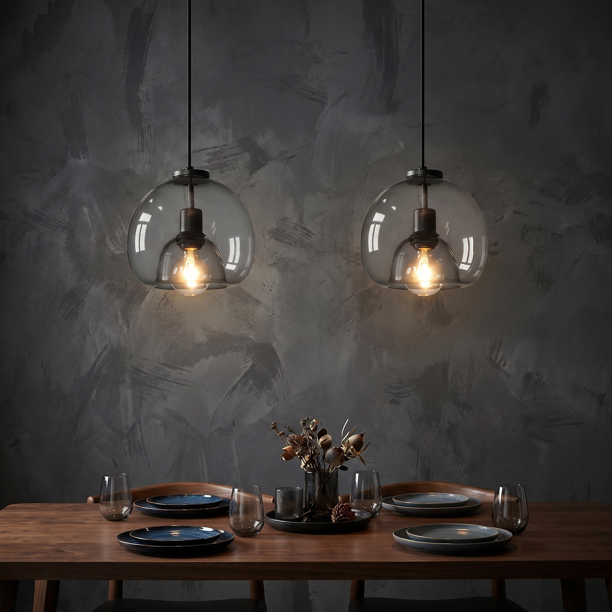 Smoke Gray Hand-Blown Glass Dome Pendant, E26/E27, UL Listed, 150cm Cord