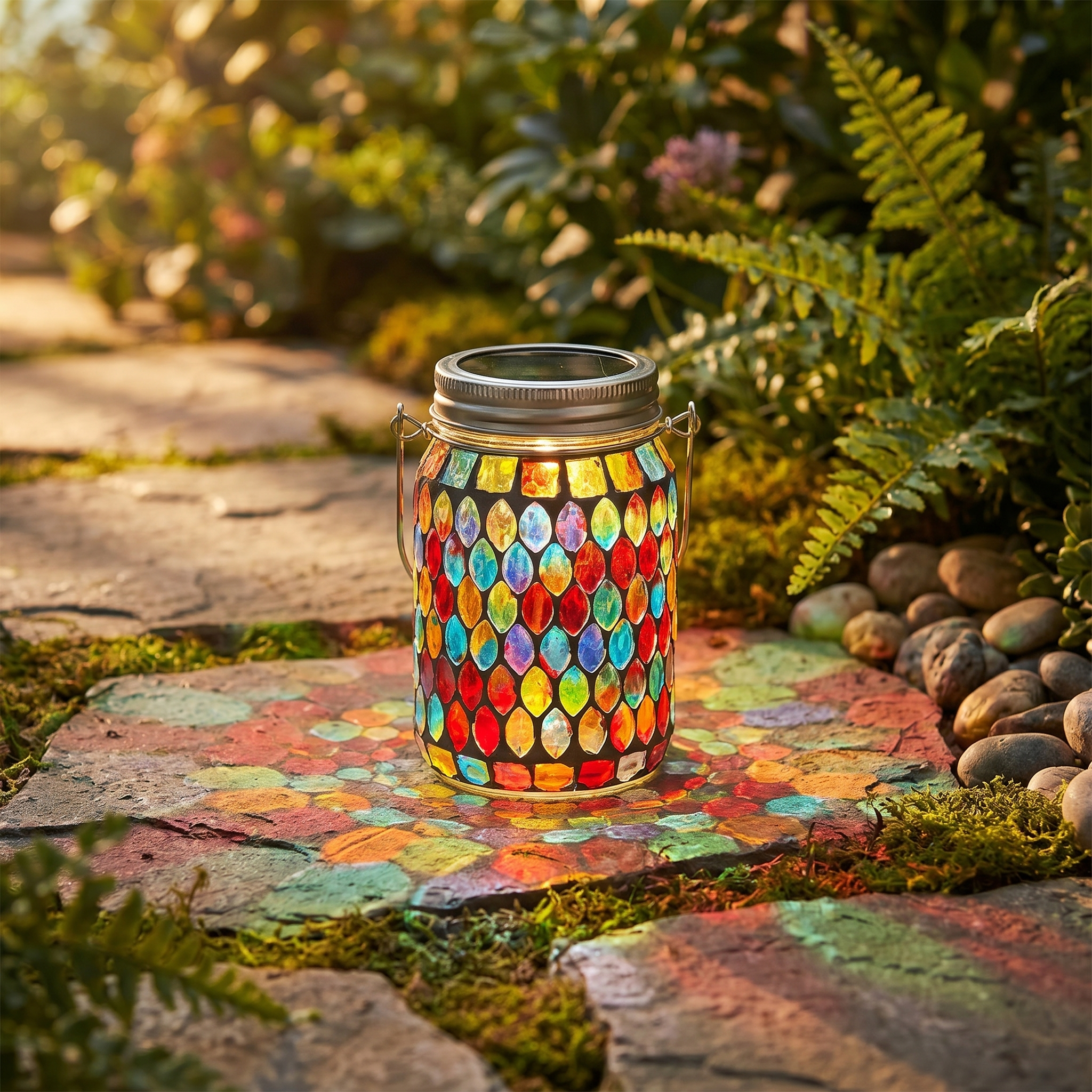 Solar Glass Mosaic Lamp, Handcrafted, Hanging or Placed, 5 Styles