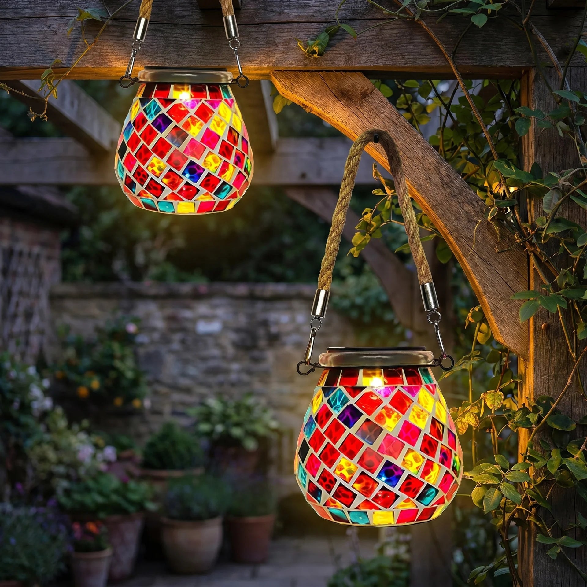 Solar Glass Mosaic Lamp, Handcrafted, Hanging or Placed, 5 Styles