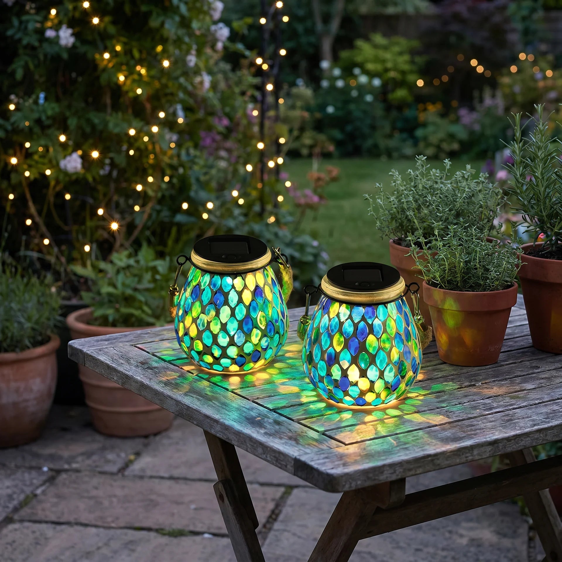 Solar Glass Mosaic Lamp, Handcrafted, Hanging or Placed, 5 Styles