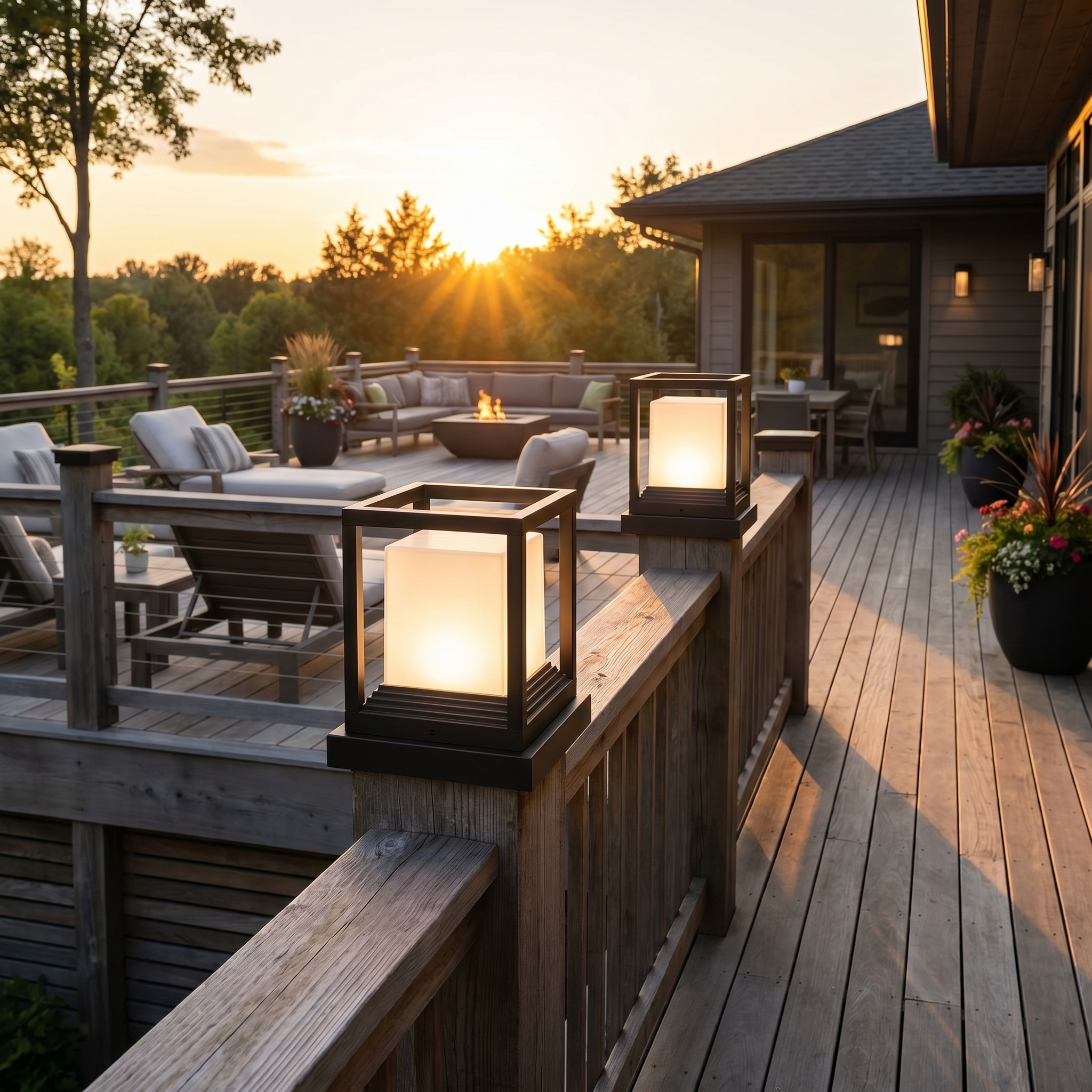 Square Garden Pedestal Light, Aluminum and Acrylic, IP54, E27, Two Sizes