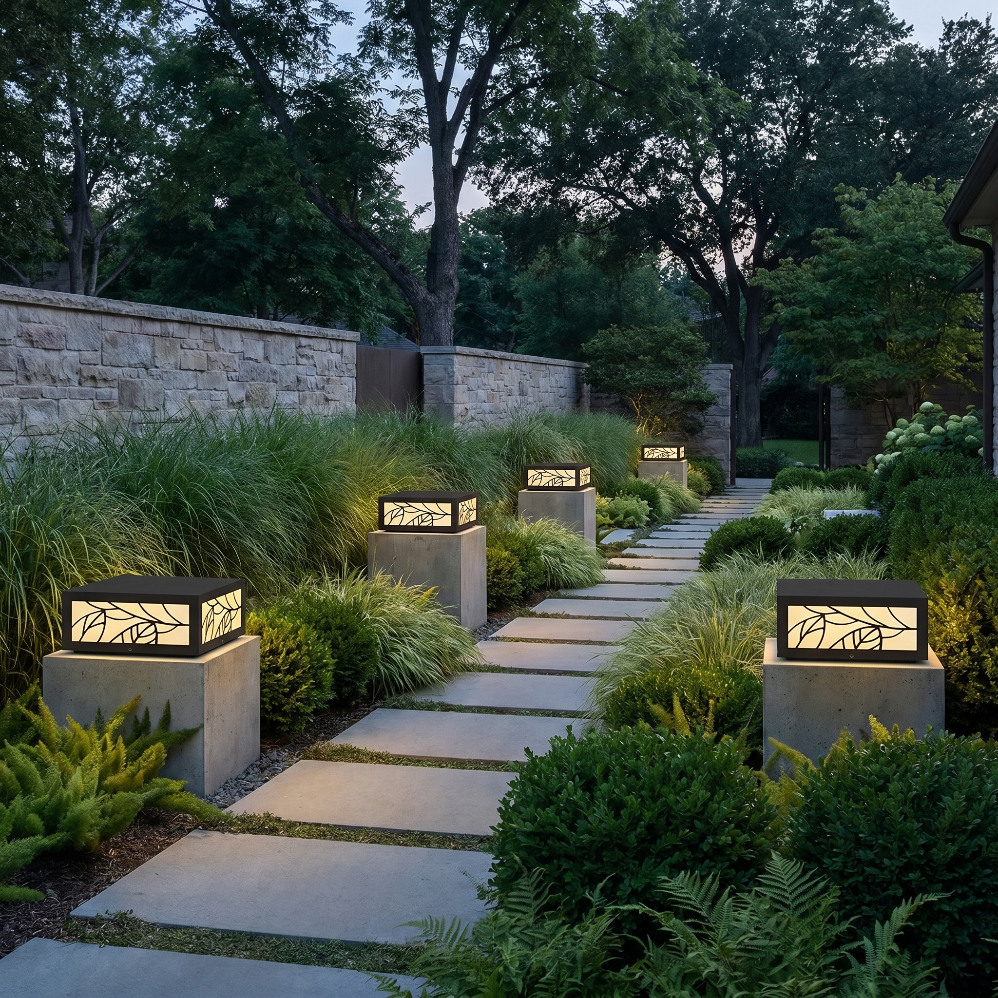 Square Gate Pillar Light, Stainless Steel and Marble, IP65, Solar or Hardwired