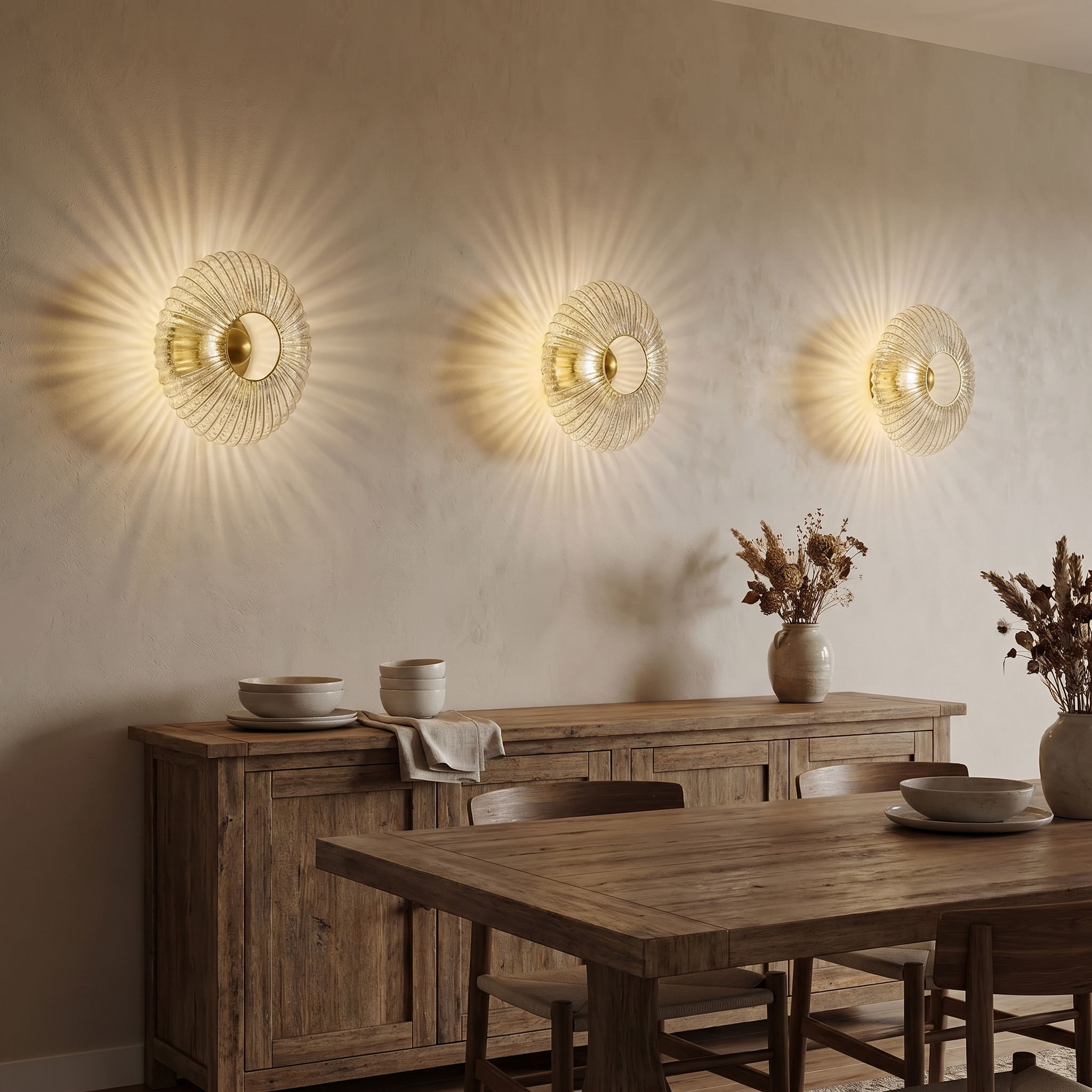 Striped Glass Round Disc Wall Sconce, E26, Three Glass Colors