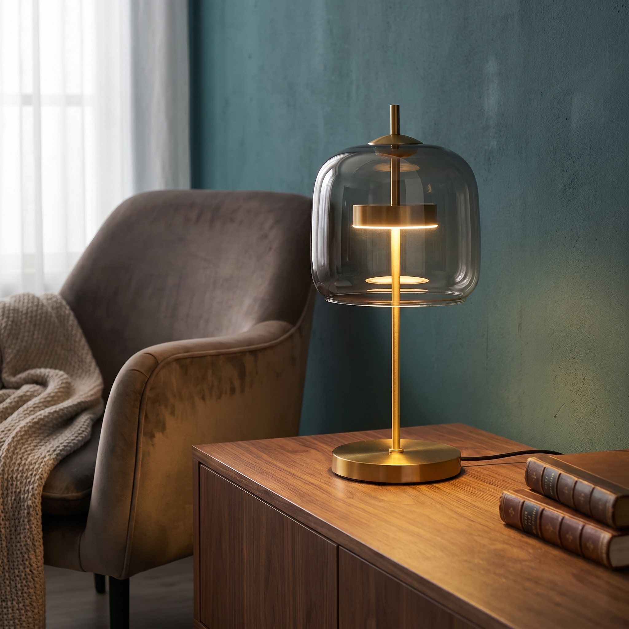 Stained Glass Table Lamp, Gold Iron Base, Up Down, LED, 90-260V