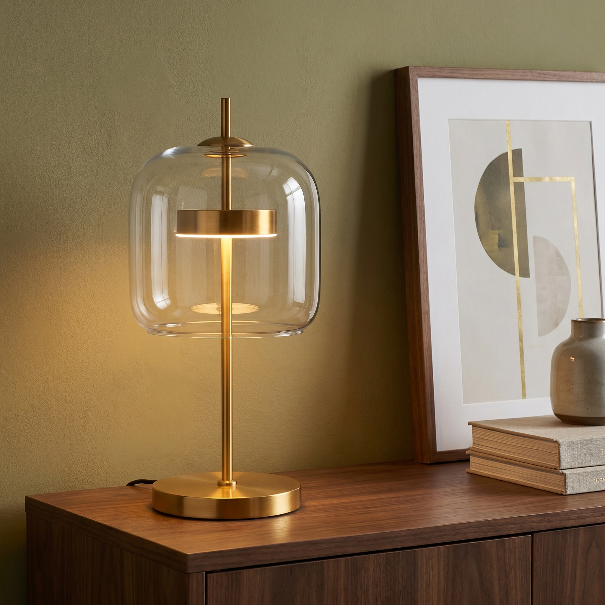 Stained Glass Table Lamp, Gold Iron Base, Up Down, LED, 90-260V