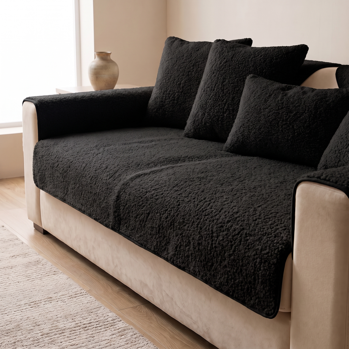 Black sherpa sofa cover