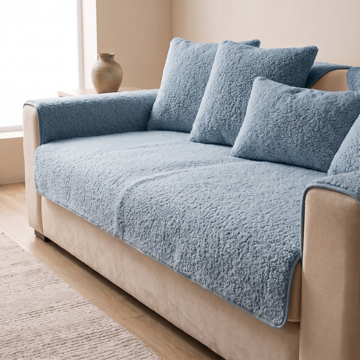 Blue sherpa sofa cover